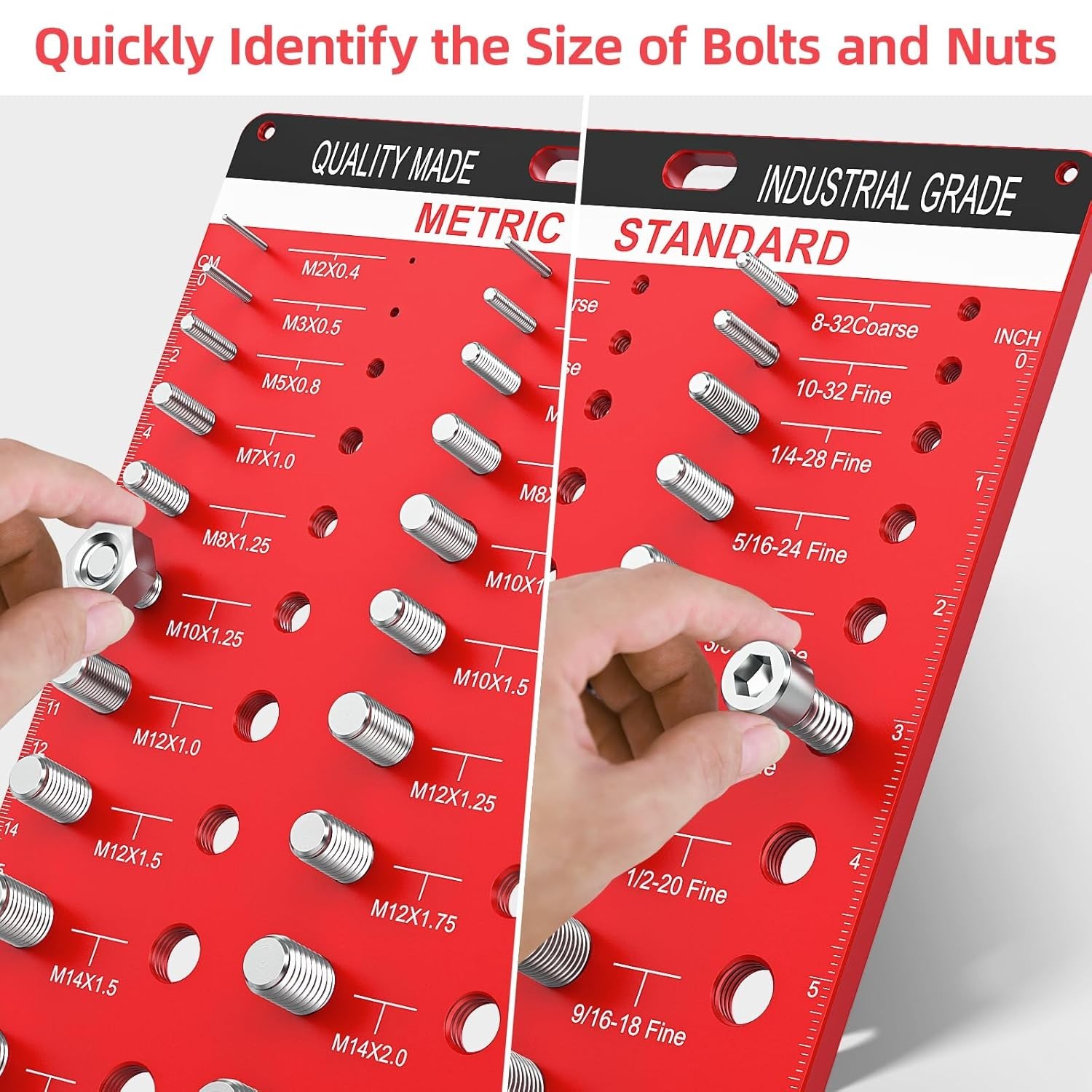 54 Nut & Bolt Thread Checker: Quick Identify 46 Sizes in Red Aluminum Alloy