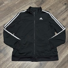 Adidas Track Jacket Youth Large 14/16 Black Good 3-Stripe Full Zip AP5411
