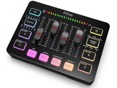 FIFINE Gaming Audio Mixer, Streaming RGB PC Mixer with XLR Microphone Interface