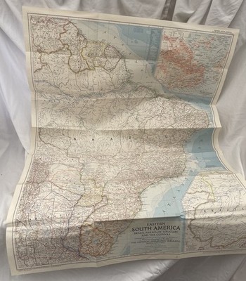 Vintage National Geographic Map Eastern South America March 1955