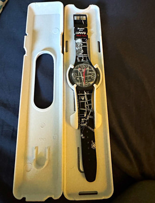Swatch Greetings from New York Quartz 41mm Black Plastic Case Strap Box
