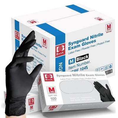 Intco Basic Medical BLACK Nitrile Exam Gloves, 5 Mil, LatexFree & PowderFree,...