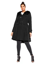 City Chic Black Grandiose Faux Fur A-Line Coat Fit & Flare Winter Jacket Plus 22