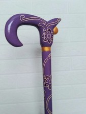 Violet Womens Wooden Walking Cane, Walking Stick with Flowers, Gift.