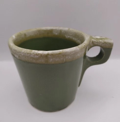 Vintage Hull Pottery Avocado Green Drip Glaze Mug O-Handle USA MCM Oven Proof