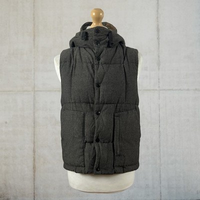 Engineered Garments Wollmischung Fischgrätmuster Daunenweste mit Kapuze Grau Größe Small