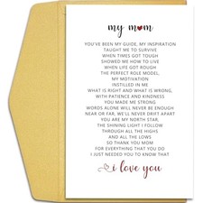 Heartfelt Mother's Day Card for Mom, Mothers Day Card from Mom I Love You