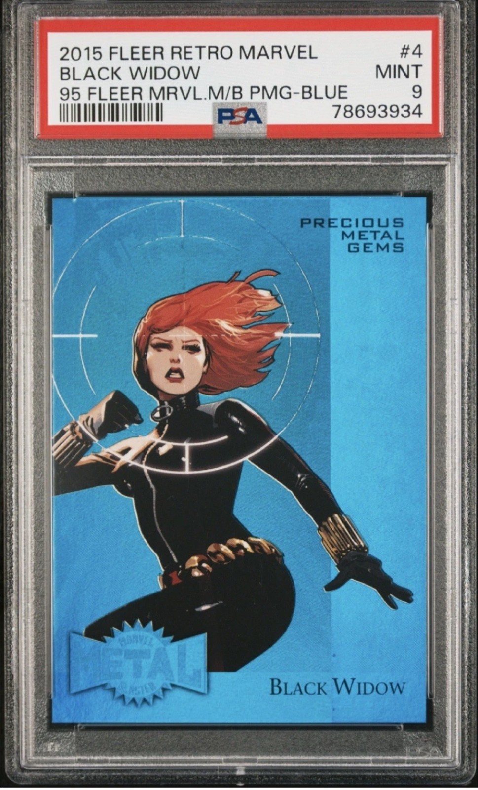 2015 Fleer Retro Marvel 1995 Metal Blaster Pmg Blue Black Widow /50 PSA 9