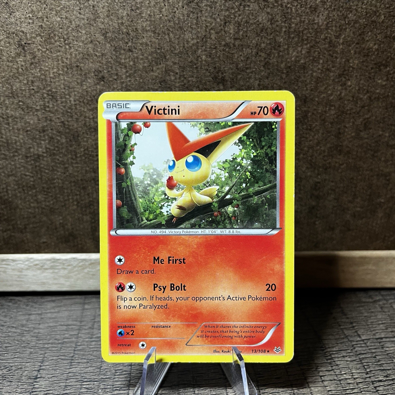 Victini - 13/108 - Rare LP, English Pokemon Roaring Skies