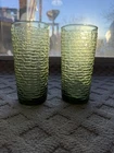 2-VTG Tall Anchor Hocking Soreno Avocado Green Textured Glass Tumblers