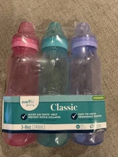 Evenflo Feeding Classic Plastic Baby Bottles Pink/Lavender/Teal 8oz - 3 Pack NEW