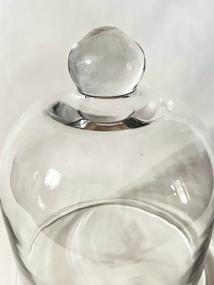 Antique Clear Glass Cloche Bell Jar Apothecary Specimen Dome Top Knob Handle - Image 2 of 4