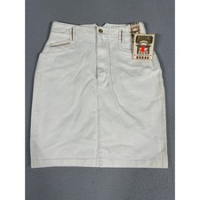 Vintage Jordache Concepts Womens 14 White Denim Mini Skirt Gold Trim Cotton NWT