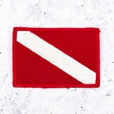 Vintage Diver Down Flag Patch   SCUBA Diving Red White   Iron-On