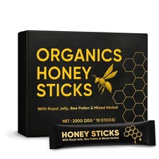 Black Honey Sticks with Raw Organic Honey, 10 Count (Pack of 1)