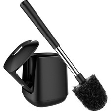 Extra Long Handle Toilet Brush and Holder Set with Self Closing Lid Ventilated
