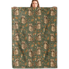 Raccoon Cute Forest Woodland Flannel Throw Blanket 50x60 Inch Home Decor