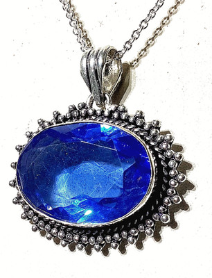 B L A U T O P A S HALSKETTE Edelstein Handgefertigt 925 Sterlingsilber Schmuck