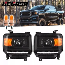 HECASA LED LH&RH Headlight Projector For 14-18 GMC Sierra 1500 15-19 2500 3500HD