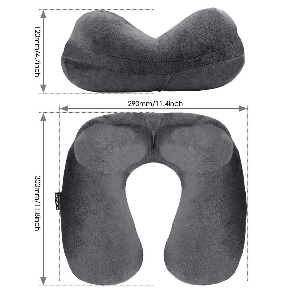 Soft Velvet Inflatable Travel Neck Pillow for Airplane Car Camping Comfort