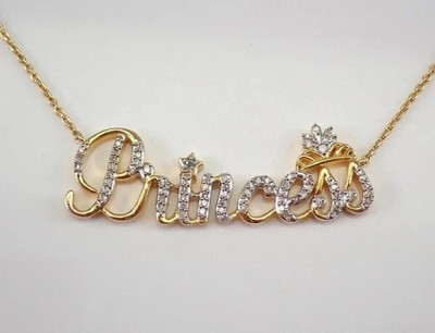 Princess Pendant 18''Chain 14K Two-Tone Gold Plated 2Ct Round Cut VVS1 Moissanite