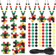 30 Sets Juneteenth Craft Kits Necklace Crafts with Beads Wooden Pendants Black H