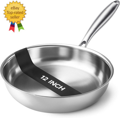 Tri-Ply Stainless Steel Pan - 12 Inch Frying Pan, Fast and Even Heat Stainless