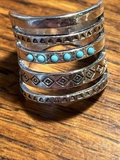 Native American Silver Navajo Turquoise 5 Layer Stem Ring Sz 7