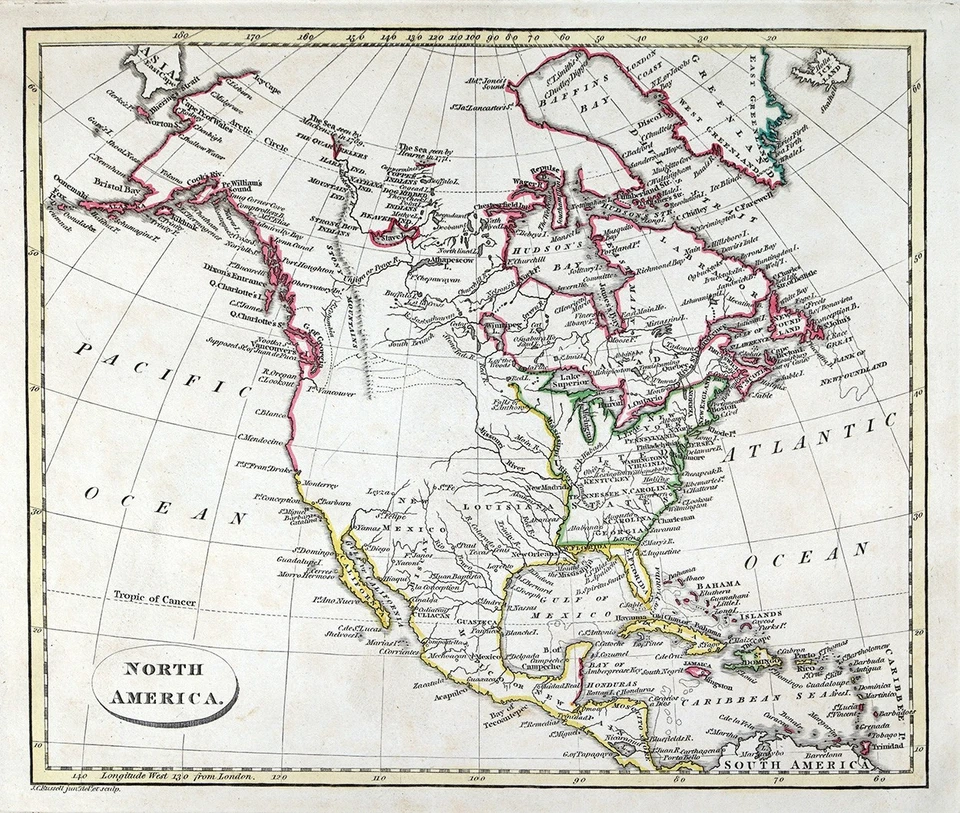 Mapa John Russell 1817 América del Norte Canadá Estados Unidos México Luisiana Alaska Foto 2 de 4