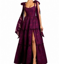 Azazie Bridesmaid Vilma Plum Orchid Maxi Dress 10 Tie Straps Lace-Up