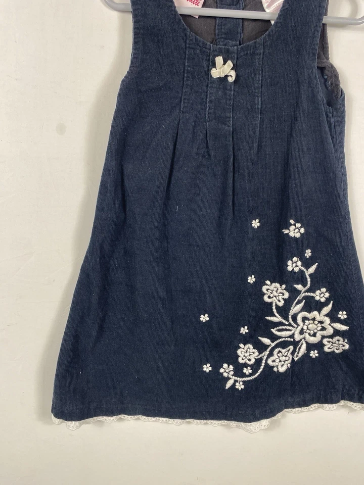 Vestido Nannette Lepore Niñas 5 Negro Pana Blanco Floral Vintage Años 90 Y2K Jersey Foto 3 de 4