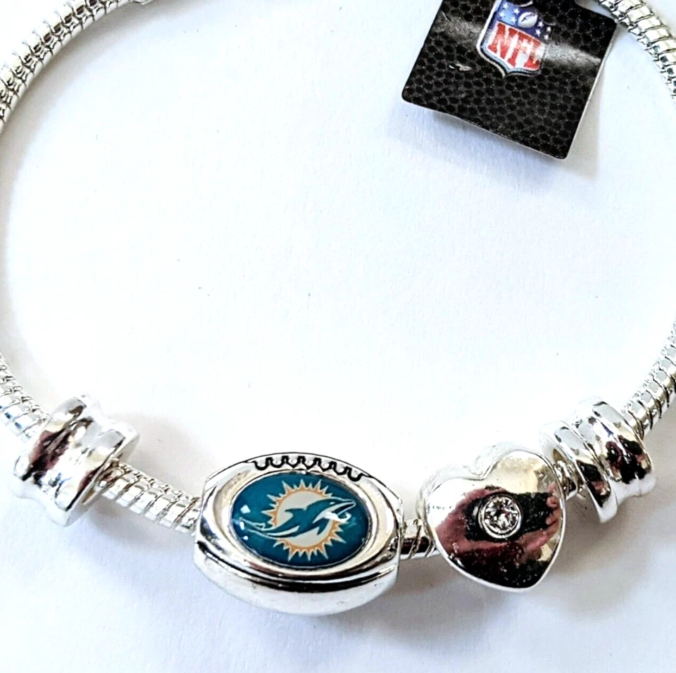 Pulsera con dije de los Miami Dolphins de la NFL para mujer, pulsera de los Miami Dolphins de la NFL Foto 2 de 3