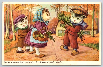 Fantasy~Dressed Dutch Cat Family~Papa w/Load~No More Woods~Laurels Cut~France