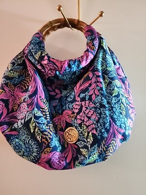  Lilly Pulitzer GWP Bamboo Bag Aegean Navy Calypso Coast/EUC 