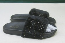 new BLACK Slip On slipper FURRY Sandals Women Size 6