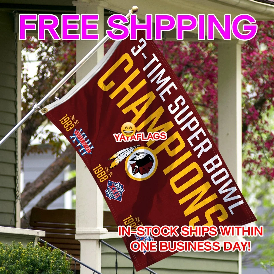Bandera Redskins 3x5 Washington 3 Time Champions Banner Nuevo Envío Rápido EE. UU. Foto 2 de 4