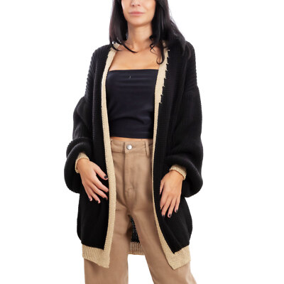 TOOCOOL VB-8152 Women's Long Cardigan Sweater Jacket Knit Lurex Edges