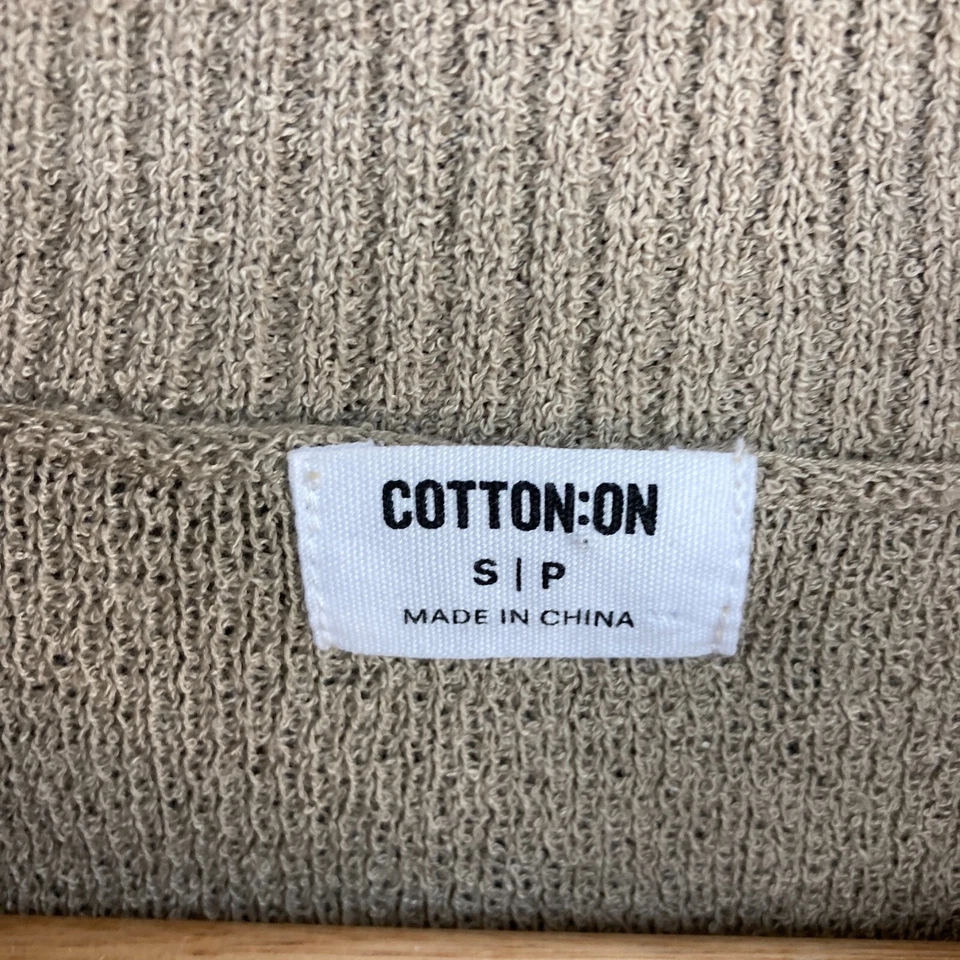 Top de algodón para mujer talla S pequeño beige tejido cuello alto corto manga larga 43611 Foto 4 de 4