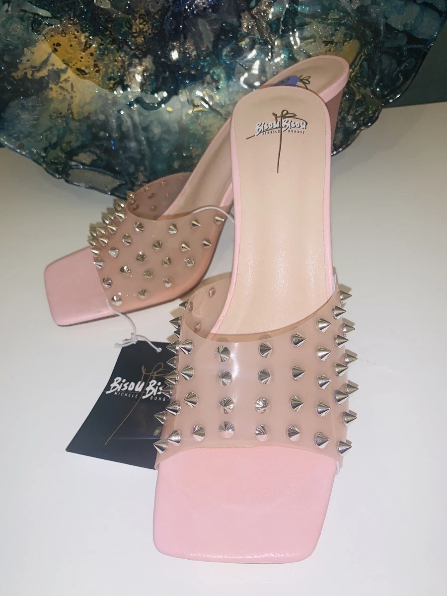 Womens Shoes Bisou Bisou Size 8.5 Pink Clear Studs Studded Heels