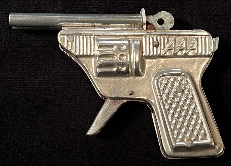 Vintage Miniature Embossed Pressed Tin Cap Gun AAA 3.5”