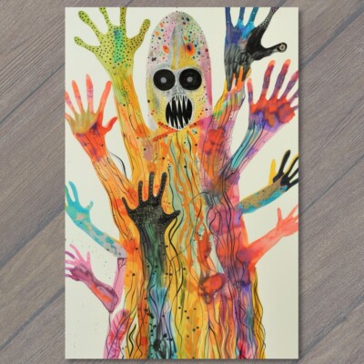 STICKER Monster Fun Watercolor Art  Weird Hands Feet Unusual Whimsical Cute