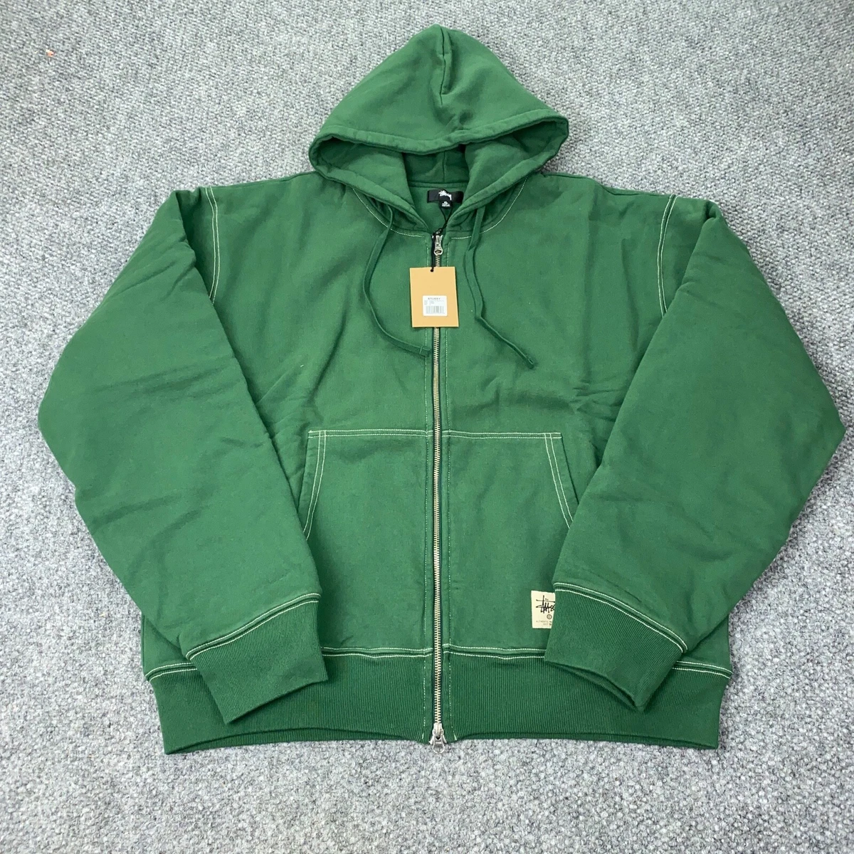 Stussy Double Face Label Zip-Up Hoodie Mens XL Green