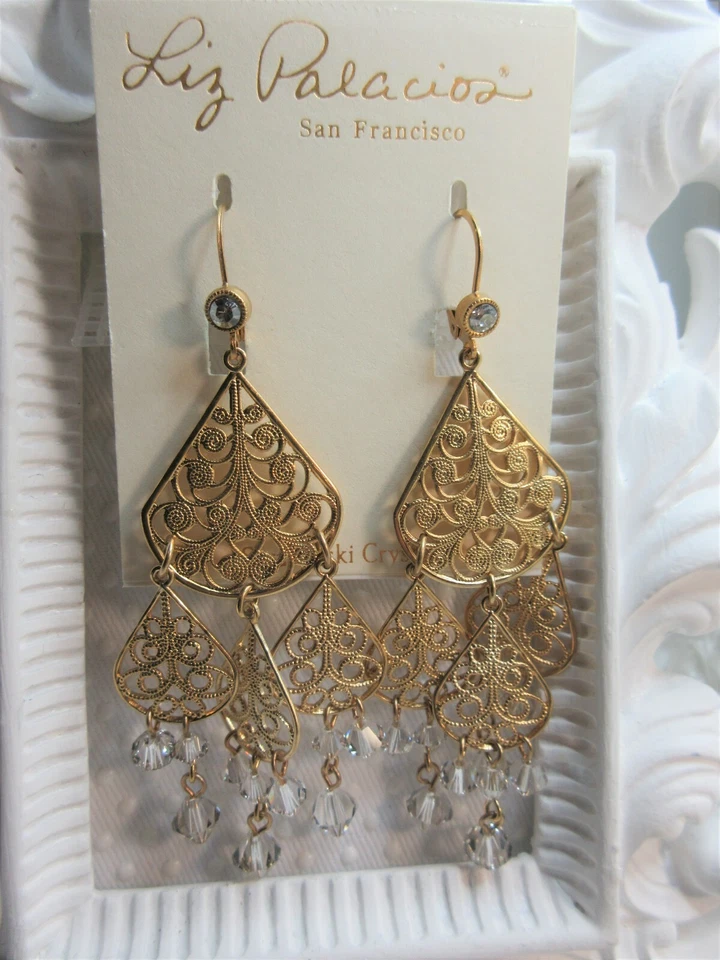 Nuevo 1/20 14K Liz Palacios Transparente Swarovski Elementos Distintivos Pendientes Placa de Oro Foto 3 de 4