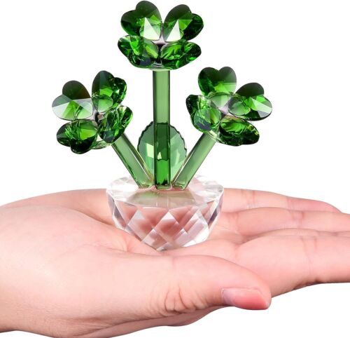 Crystal Four-Leaf Clover Figurine Collectibles Ornament Home Decor Art Glass - Picture 1 of 7