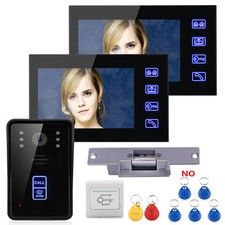 7" Wired RFID Video Door Phone Intercom Doorbell 2 Monitors Electric Strike Lock