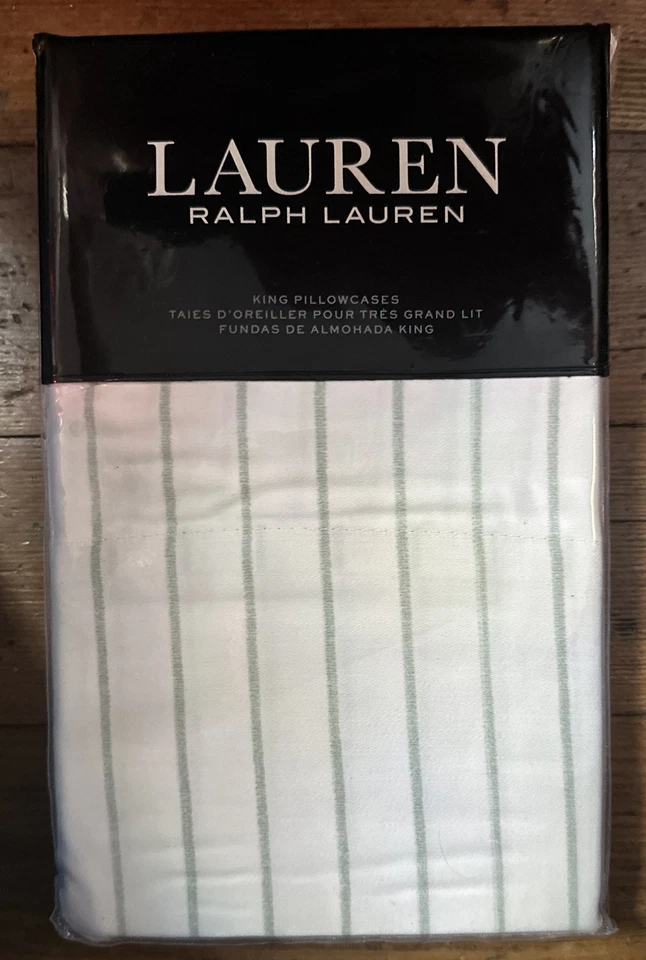 Ralph Lauren Polo Dos Reyes Fundas de Almohada Spencer Rayas Satén VERDE SALVIA $85 Foto 4 de 4