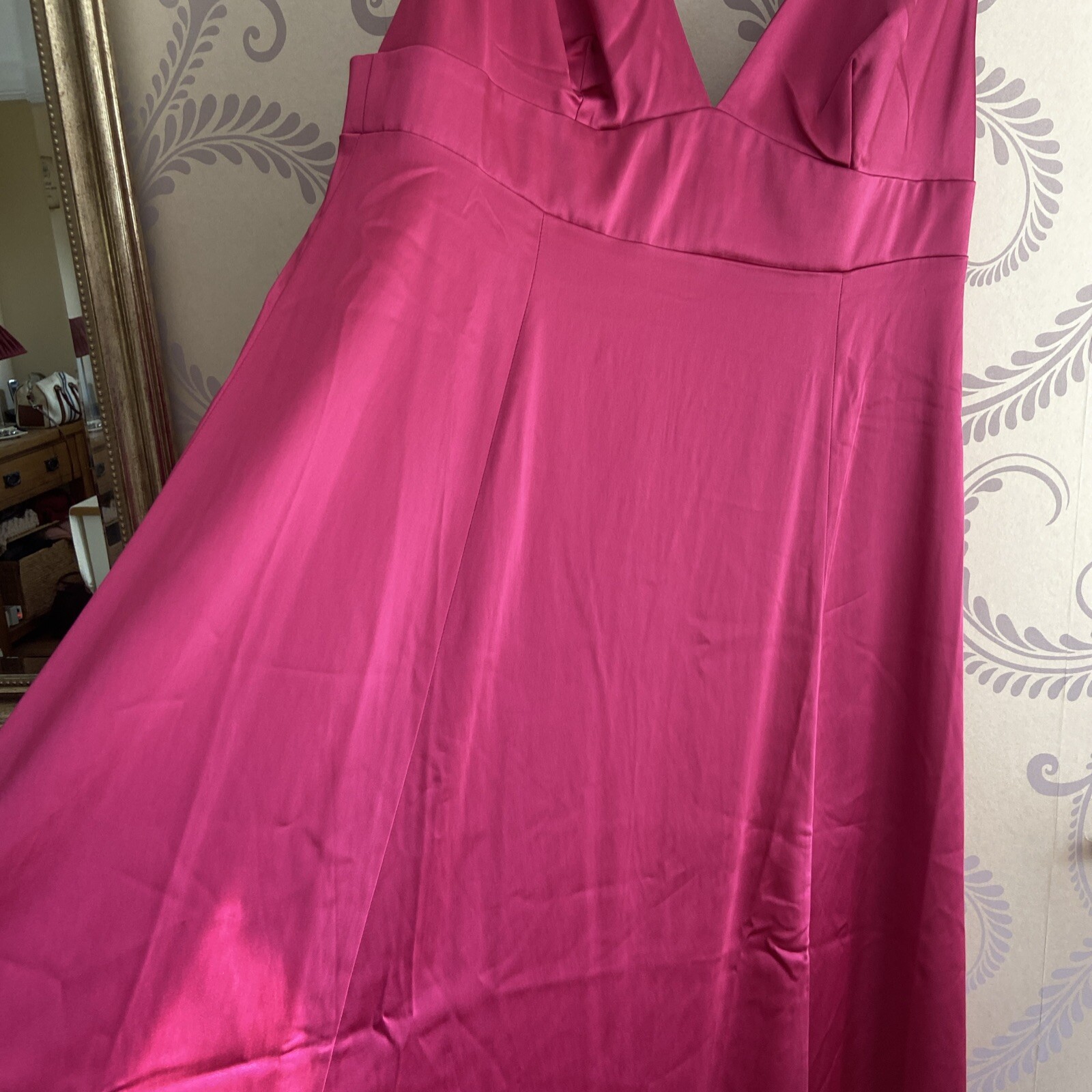 BODEN Sleeveless Fit & Flare Party Dress UK 20R Hot Pink Satin Midi RRP £190 NWT image 3