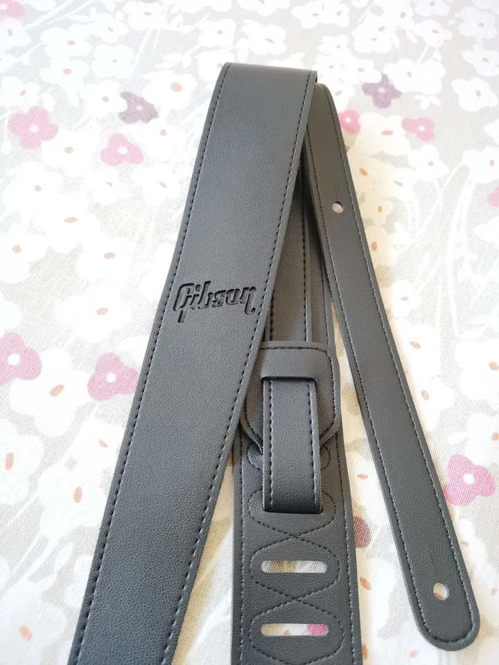 Fit Gibson 2.3" largura ajustável couro ecológico alça de baixo guitarra elétrica - Preto - Imagem 4 de 4