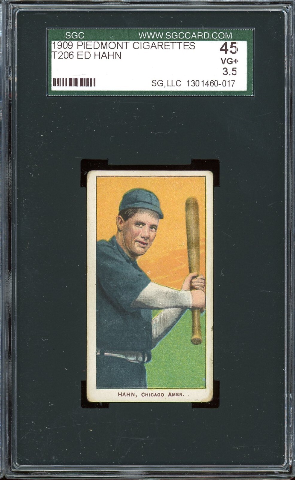 1909-11 T206 Piedmont Cigarettes Baseball Ed Hahn SGC 3.5