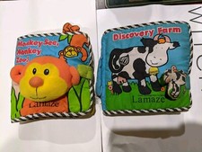 2x Lamaze BABY SOFT PICTURE BOOKS Discovery Farm Monkey See Monkey Zoo TOYS LOT 